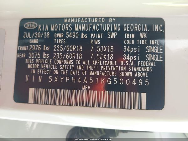 2019 KIA SORENTO 3.3L EX