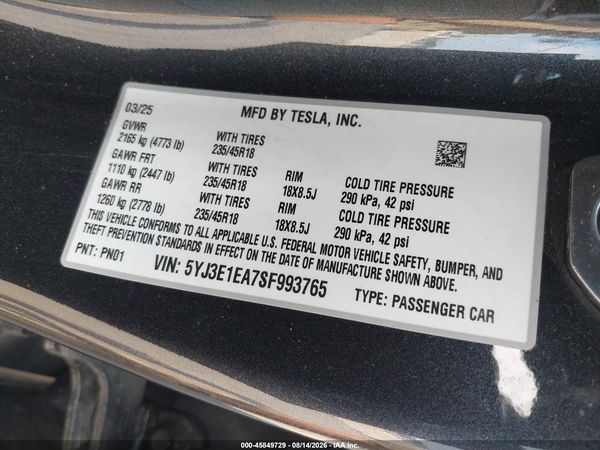 2025 TESLA MODEL 3