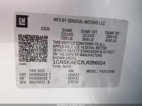 2020 CHEVROLET TAHOE 4WD LS — I9