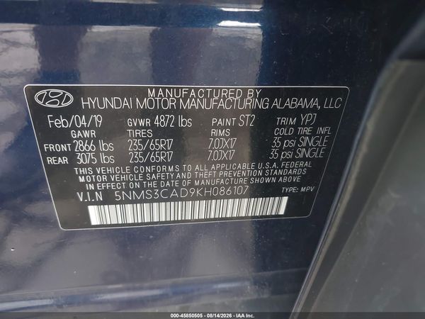 2019 HYUNDAI SANTA FE SEL