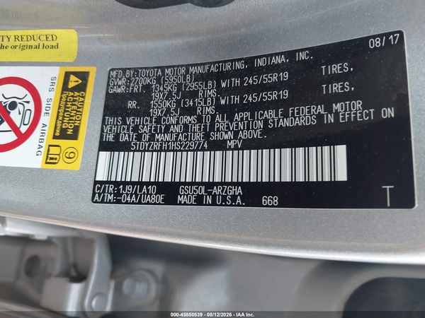 2017 TOYOTA HIGHLANDER LIMITED
