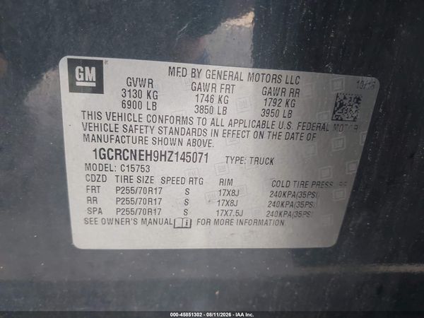 2017 CHEVROLET SILVERADO 1500 WORK TRUCK — I9