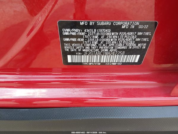 2022 SUBARU CROSSTREK Base — I9