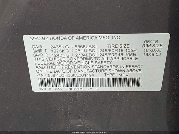 2019 ACURA MDX STANDARD