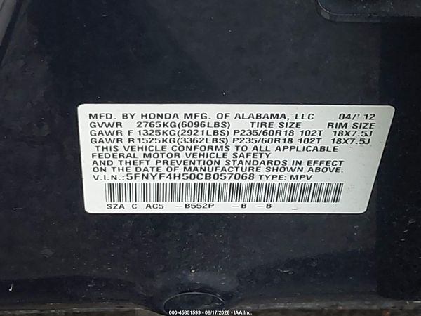 2012 HONDA PILOT EX-L