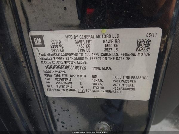 2012 CHEVROLET TRAVERSE LT W/1LT — I9