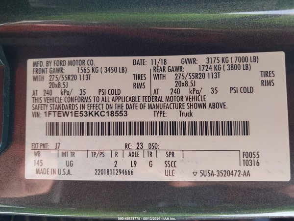 2019 FORD F-150 XLT
