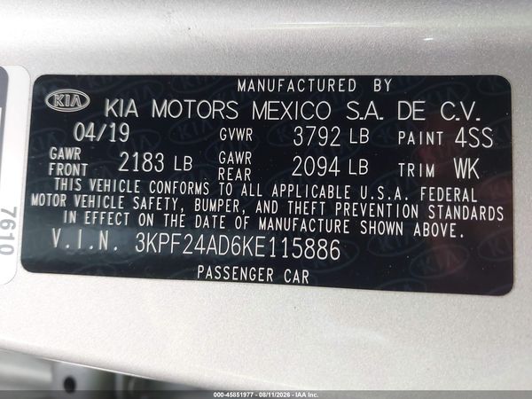 2019 KIA FORTE LXS