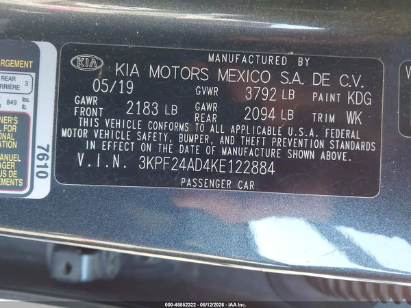 2019 KIA FORTE LXS