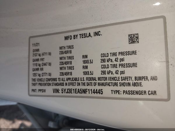 2022 TESLA MODEL 3 REAR-WHEEL DRIVE