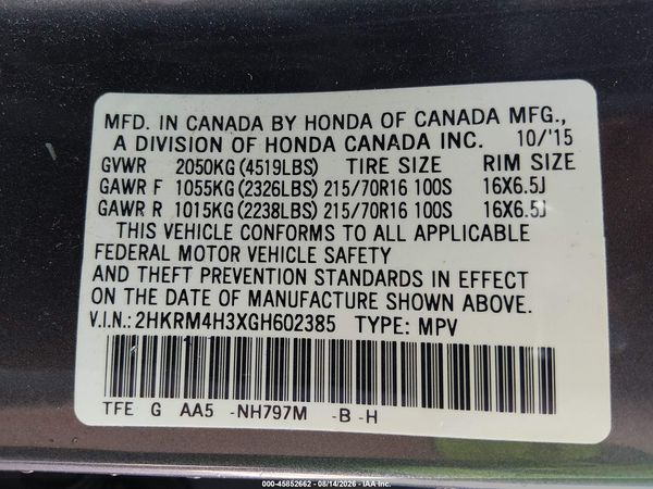 2016 HONDA CR-V LX