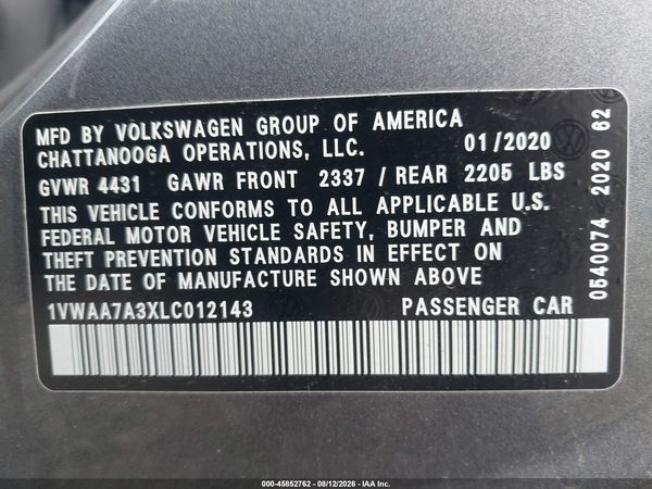 2020 VOLKSWAGEN PASSAT 2.0T S — I9