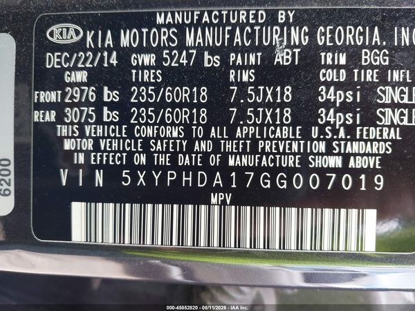 2016 KIA SORENTO 2.0T EX