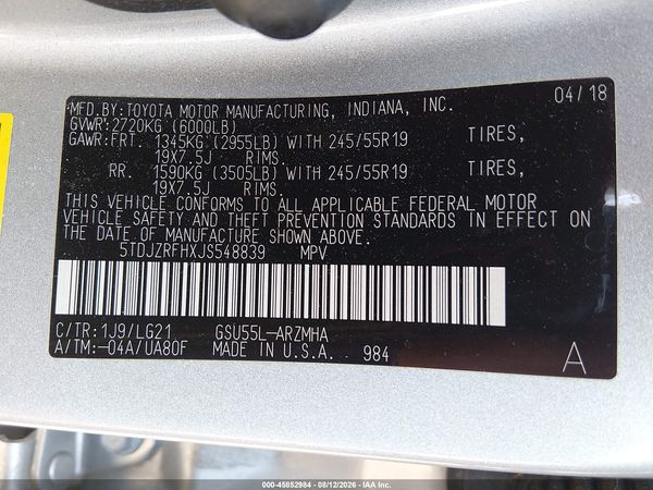 2018 TOYOTA HIGHLANDER SE