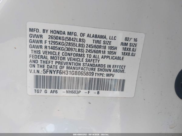 2016 HONDA PILOT EX