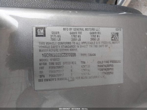 2012 CHEVROLET SILVERADO 1500 LT — I9