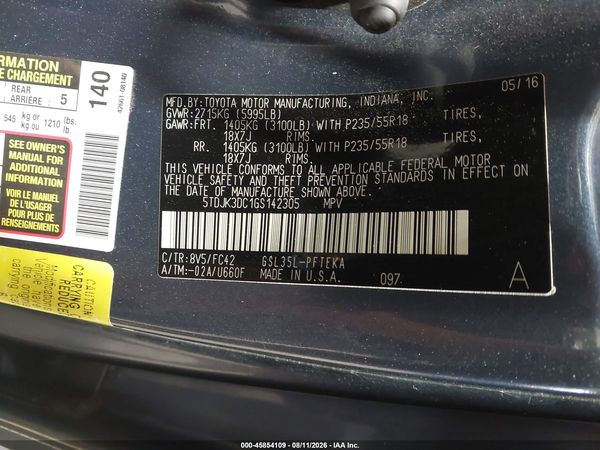 2016 TOYOTA SIENNA LE 7 PASSENGER