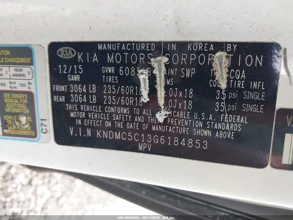 2016 KIA SEDONA EX