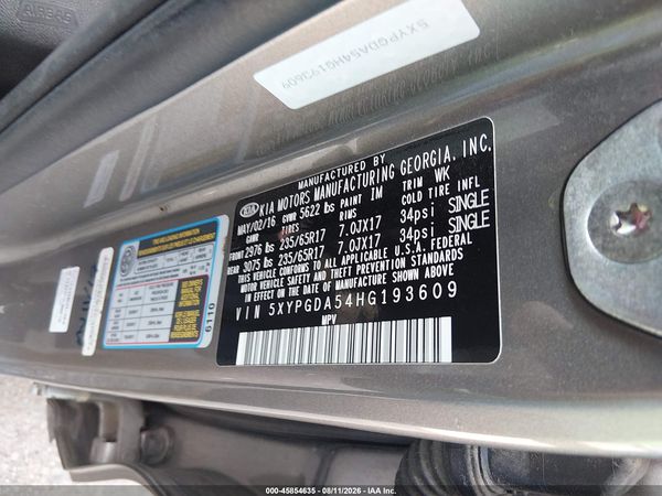 2017 KIA SORENTO 3.3L LX