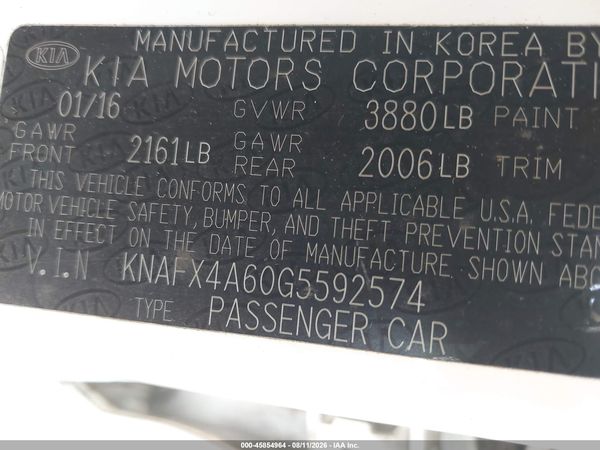 2016 KIA FORTE LX