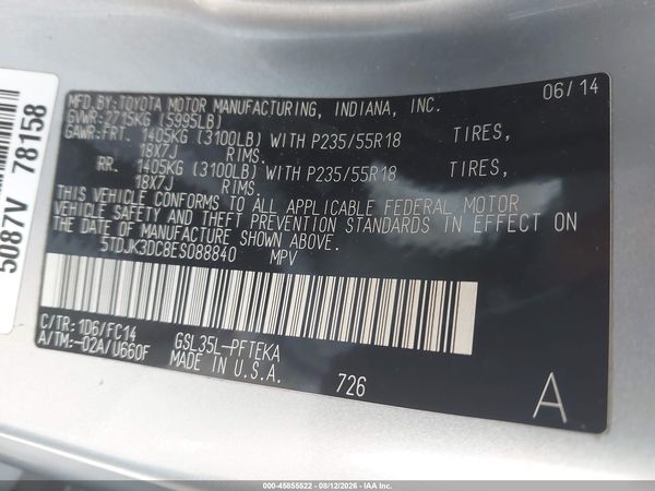 2014 TOYOTA SIENNA LE 7 PASSENGER
