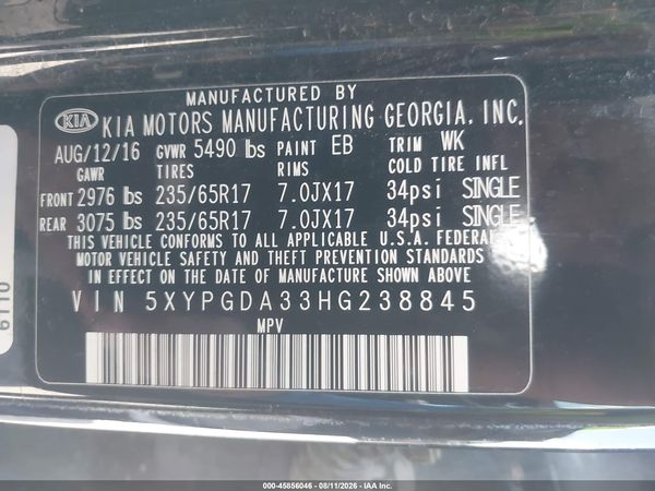 2017 KIA SORENTO 2.4L LX