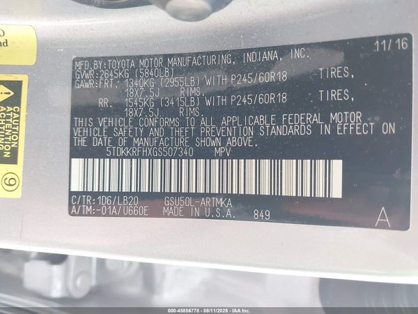 2016 TOYOTA HIGHLANDER XLE V6