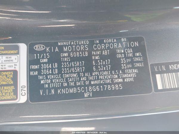 2016 KIA SEDONA LX