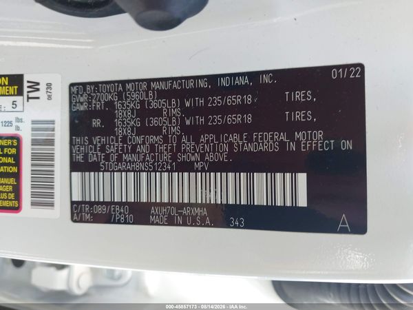 2022 TOYOTA HIGHLANDER HYBRID XLE