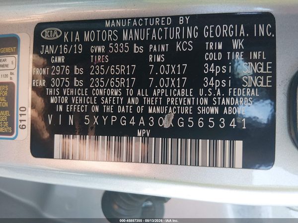 2019 KIA SORENTO 2.4L L
