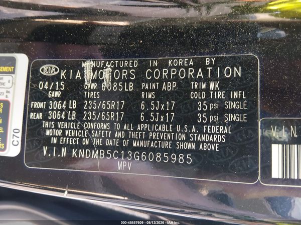 2016 KIA SEDONA LX