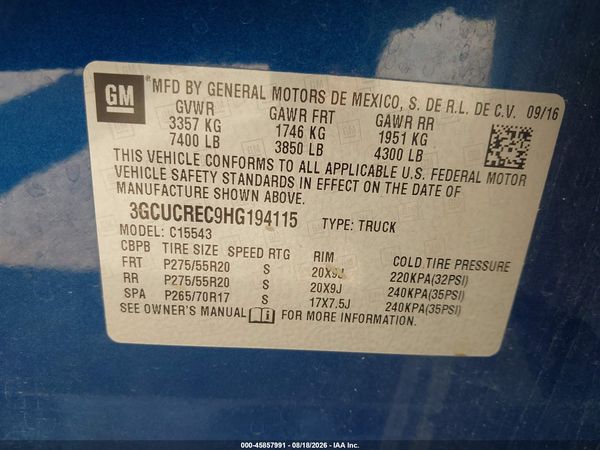 2017 CHEVROLET SILVERADO 1500 LT — I9