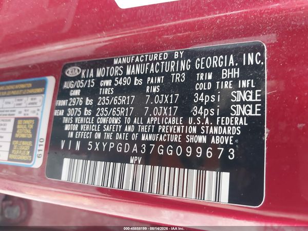 2016 KIA SORENTO 2.4L LX