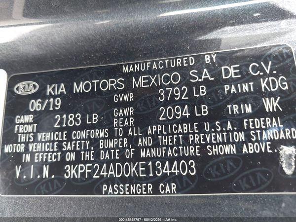 2019 KIA FORTE LXS