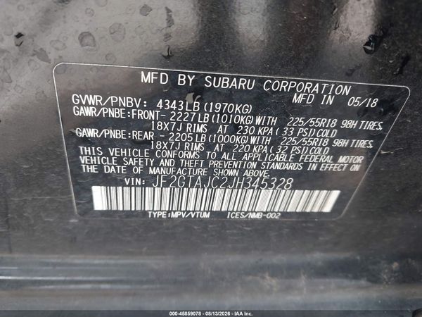 2018 SUBARU CROSSTREK 2.0I LIMITED — I9