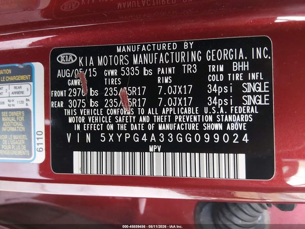 2016 KIA SORENTO 2.4L LX