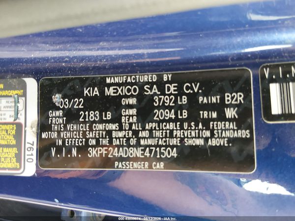 2022 KIA FORTE FE/LXS