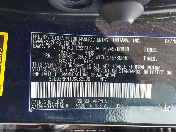 2018 TOYOTA HIGHLANDER XLE