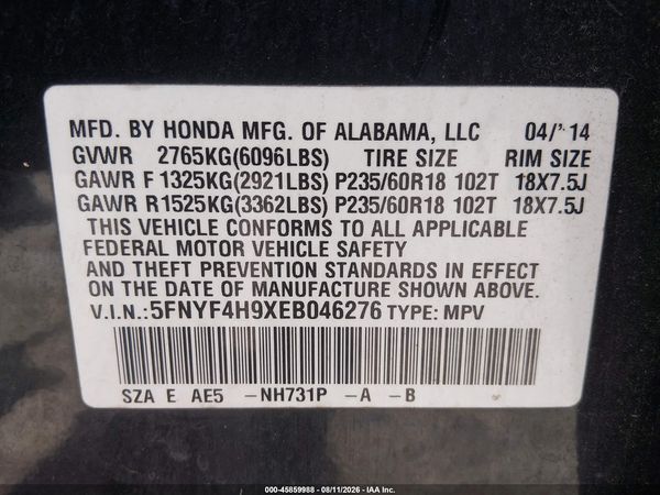 2014 HONDA PILOT TOURING