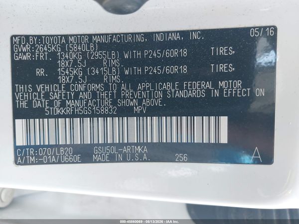 2016 TOYOTA HIGHLANDER XLE V6