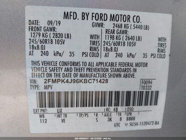 2019 FORD EDGE SEL — I9