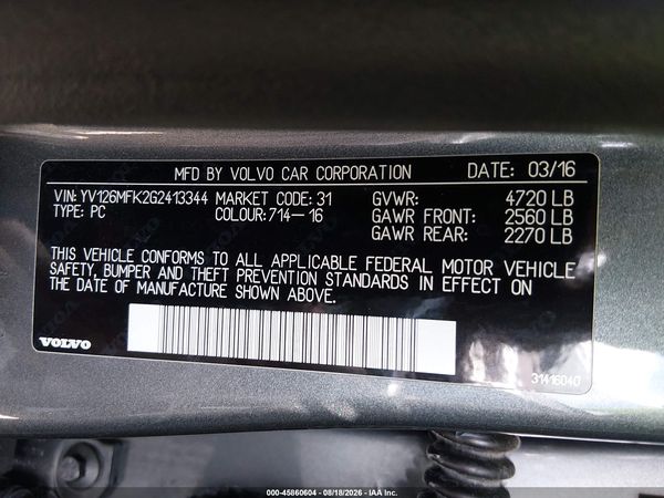 2016 VOLVO S60 T5 DRIVE-E PREMIER