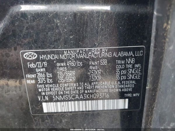 2019 HYUNDAI SANTA FE LIMITED 2.0T