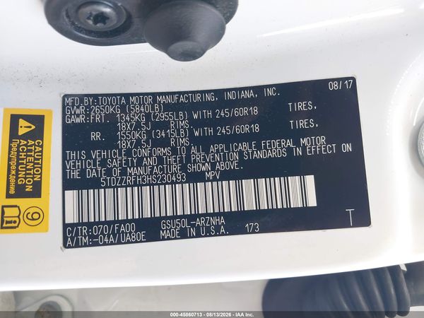 2017 TOYOTA HIGHLANDER LE PLUS