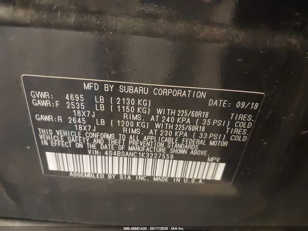 2019 SUBARU OUTBACK 2.5I LIMITED