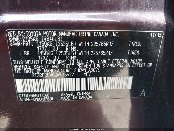 2016 TOYOTA RAV4 XLE