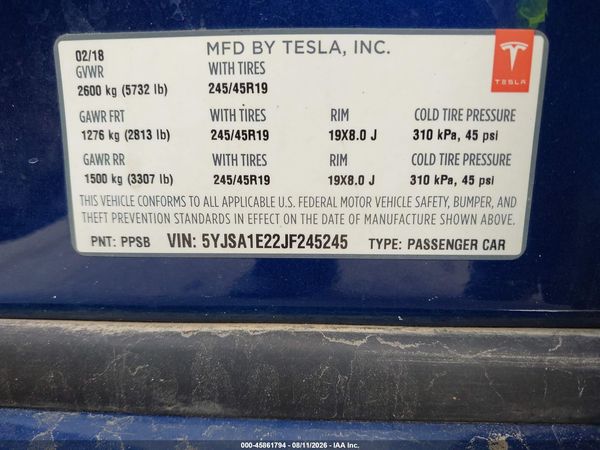 2018 TESLA MODEL S 100D/75D/P100D