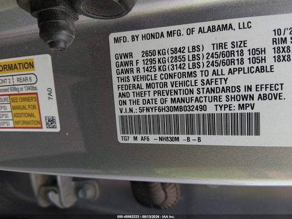 2021 HONDA PILOT AWD EX