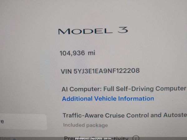 2022 TESLA MODEL 3 REAR-WHEEL DRIVE