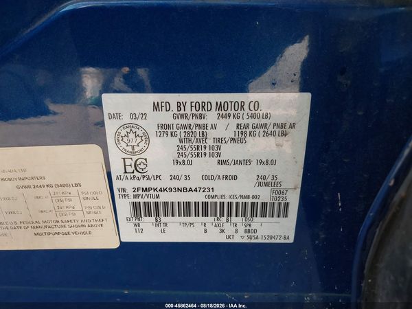 2022 FORD EDGE TITANIUM — I9